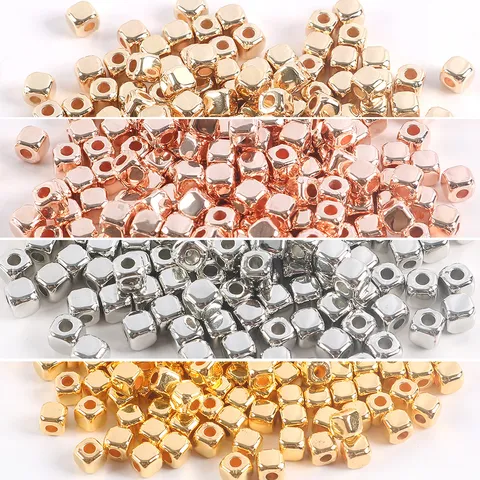 Electroplated Copper Square Spacer Beads Shiny Cut Cube Loose Beads For DIY Necklace Bracelet Craft Jewelry Making Material Accessories