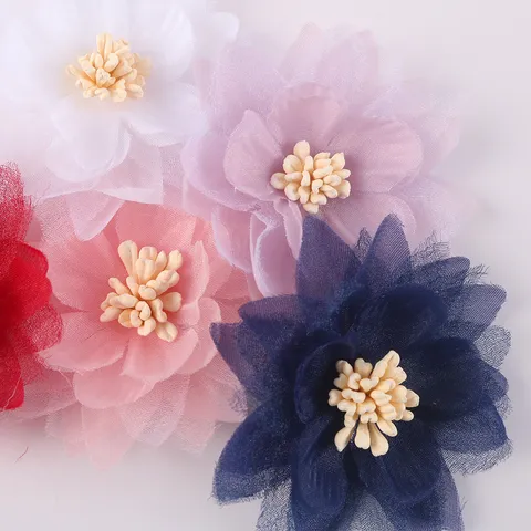 Handmade Chiffon Organza Flowers For DIY Clothing Accessories Headwear Floral Applique Crafts Gauze Decorative Flower Appliques For Shoes Bags