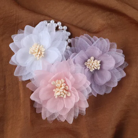 Handmade Chiffon Organza Flowers For DIY Clothing Accessories Headwear Floral Applique Crafts Gauze Decorative Flower Appliques For Shoes Bags