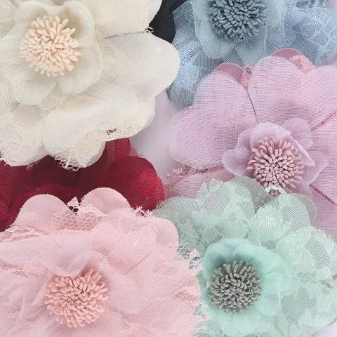 Fiore in Tessuto di Pizzo Organza Fatto a Mano per DIY Mollette per Capelli Copricapo Cappello Abbigliamento Accessori Fiore di Chiffon Tridimensionale Decorazione Artigianale