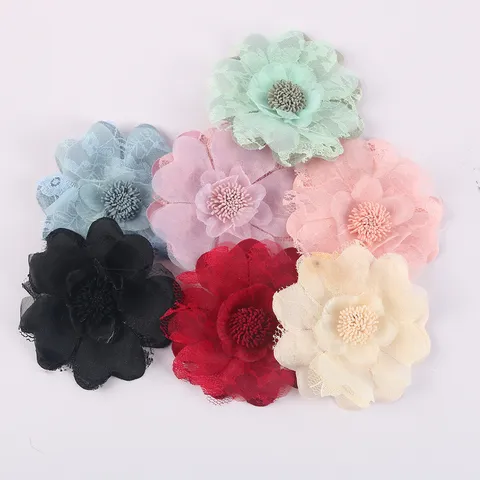 Fiore in Tessuto di Pizzo Organza Fatto a Mano per DIY Mollette per Capelli Copricapo Cappello Abbigliamento Accessori Fiore di Chiffon Tridimensionale Decorazione Artigianale