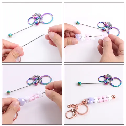 Llavero de Metal DIY con Cuentas Pintado de Colores Cierre de Mosquetón Colgante de Bolso para Hacer Joyas Hechas a Mano Regalo Creativo Personalizado