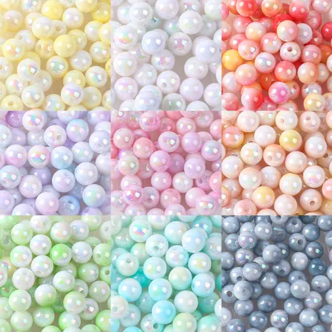 Acrylic Two Tone Pastel Cream Round Loose Beads AB Iridescent Straight Hole Craft Beads For DIY Phone Chain Necklace Making