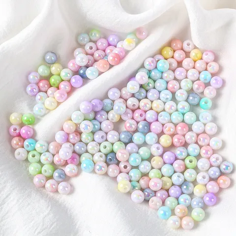 Acrylic Two Tone Pastel Cream Round Loose Beads AB Iridescent Straight Hole Craft Beads For DIY Phone Chain Necklace Making