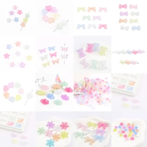 Acrylic Crackled Effect Shaped Beads Multicolor Candy Bear Flower Ribbon Heart Star Spacer Beads For DIY Necklace Bracelet Craft Jewelry Making Material