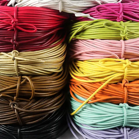 Colorful PU Leather Woven Cord Round Cotton Core DIY Material For Bracelet Keychain Bag Shoulder Strap Handmade Crafting Jewelry Supplies