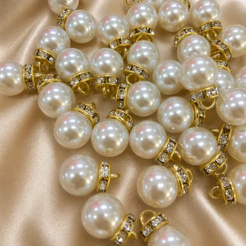 High Gloss Imitation Artificial Pearl Charms Round Pendants With Rhinestone Alloy Cap For Jewelry Making DIY Bracelet Earring Decor