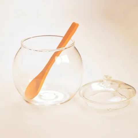 Borosilikatglas Zuckerdose mit Holzlöffel Gestreifter Transparenter Vorratsbehälter Luftdichte Süßigkeitenschale Home Decor