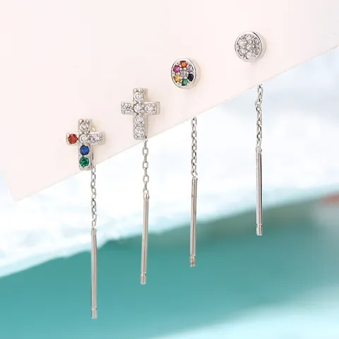 Boucles d'Oreilles en Fil de Zirconium Arc-en-ciel pour Femmes Bijoux de Chaîne d'Oreille Ronde Géométrique à Gland de Couleur Contrastée