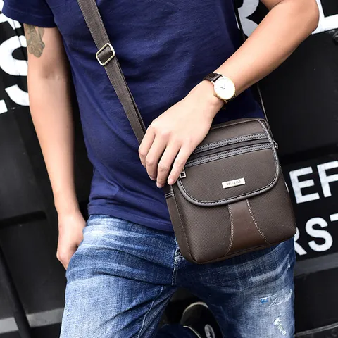 Men Stylish Oxford Cloth Shoulder Bag Crossbody Messenger Bag Solid Color Breathable Small Travel Satchel Bag H012