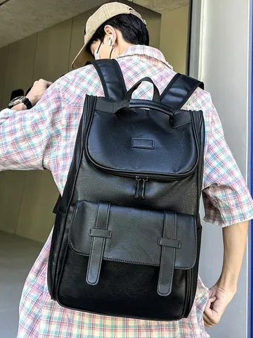 Sac à Dos Casual en Cuir PU Tendance Grande Capacité Sac d'École pour Ordinateur Portable Style Streetwear pour Hommes Femmes Voyage