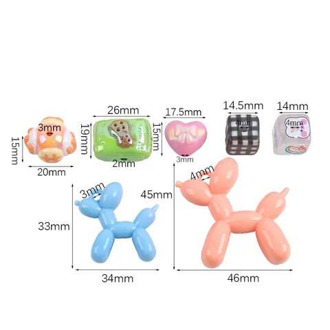 Cartoon Cute Acrylic Balloon Dog Beads Hand-Painted Heart Square Beads DIY Keychain Jewelry Making Loose Beads Material