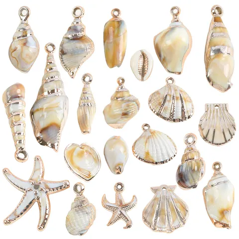 Tema Océano Colgantes de Acrílico Caracola Concha Estrella de mar Borde Chapado en Oro Accesorios de Collar DIY