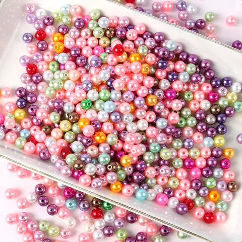 ABS Imitation Pearl Loose Beads Colorful Round Straight Hole Beads DIY Necklace Bracelet Phone Case Beading Craft Accessories