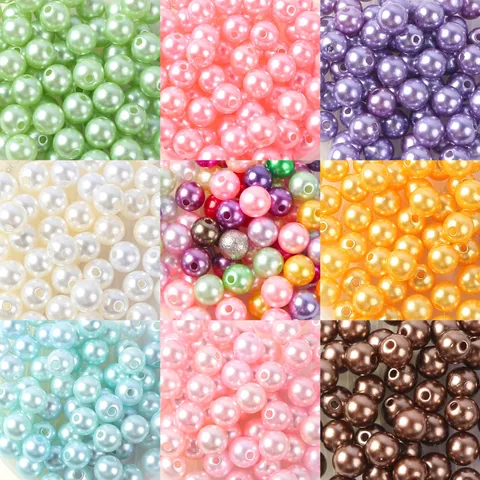 ABS Imitation Pearl Loose Beads Colorful Round Straight Hole Beads DIY Necklace Bracelet Phone Case Beading Craft Accessories