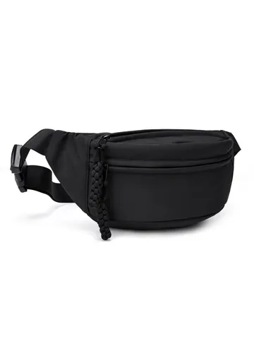 Nylon Outdoor Sports Waist Bag Unisex Chest Bag Lightweight Commuting Crossbody Bag Solid Color Mobile Phone Storage Pouch Black