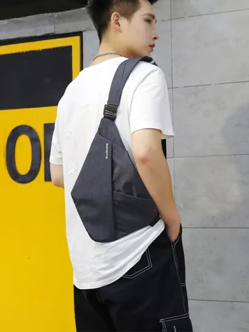 Men Slim Anti-Theft Chest Bag Waterproof Nylon Crossbody Sling Bag For Sports Motorcycle Riding Gray Blue Holster Style Bag