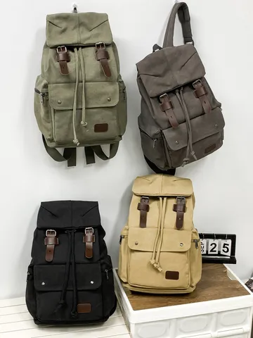 Vintage Canvas Drawstring Backpack For Men Women Large Capacity Retro Flap School Bag Casual Streetwear Travel Rucksack Outdoor Daypack