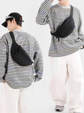 Nylon Outdoor Sports Waist Bag Unisex Chest Bag Lightweight Commuting Crossbody Bag Solid Color Mobile Phone Storage Pouch Black