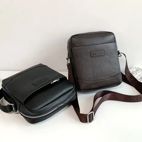 Men Business Casual PU Leather Crossbody Bag Fashion Large Capacity Multi Compartment Vertical Shoulder Bag Waterproof Daily Work