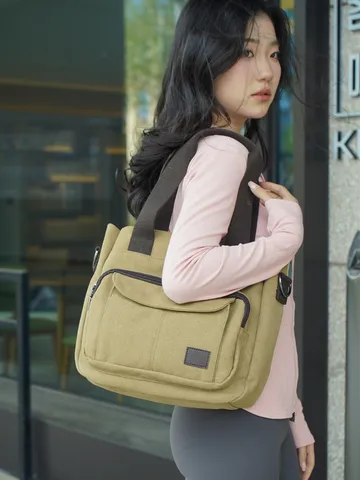 Women Fashion Canvas Crossbody Bag Large Capacity Commuting Shoulder Bag Multi-Compartment Casual Messenger Handbag