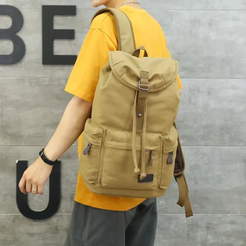 Men Vintage Canvas Backpack Large Capacity Outdoor Travel Bag Casual Schoolbag Multi Pocket Rucksack For Men Students
