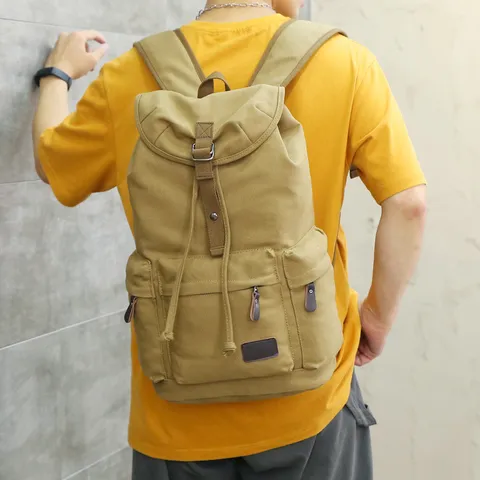 Men Vintage Canvas Backpack Large Capacity Outdoor Travel Bag Casual Schoolbag Multi Pocket Rucksack For Men Students