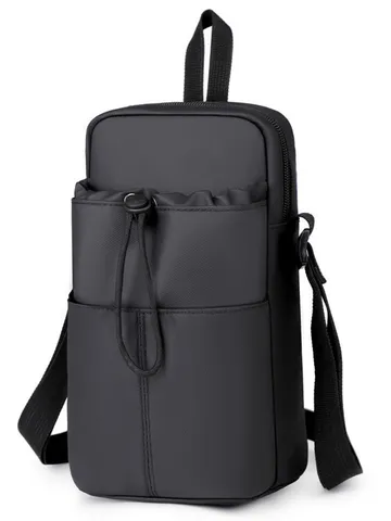 Men's PU Leather Fitness Water Bottle Bag Large Capacity Waterproof Crossbody Sling Bag Outdoor Travel Sports Multi-Pocket