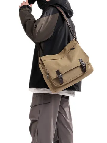 Men Vintage Canvas Messenger Bag Large Capacity Crossbody Bag Fashion Streetwear Business Laptop Shoulder Bag For Men Work Travel Daily