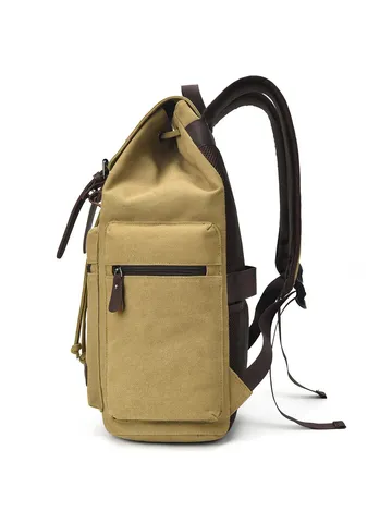 Large Capacity Canvas Backpack For Men Women Vintage Travel Laptop Bag Casual School Backpack With PU Leather Accents