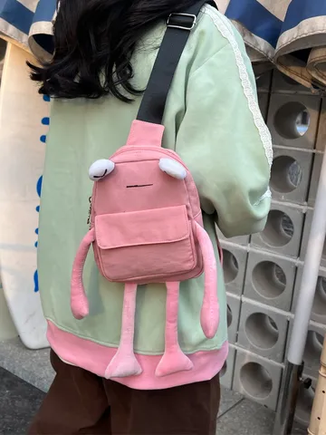 Creative Cartoon Frog Crossbody Chest Bag Nylon Fabric 3D Animal Shape Long Legs X-Eyes Fashion Cute Shoulder Bag For Women Girls