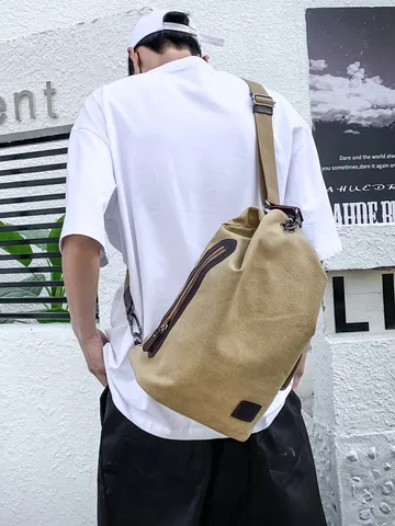 Men Canvas Chest Bag Large Capacity Multi-Functional Crossbody Bag Casual Sports Travel Shoulder Backpack For Men Outdoor Daily