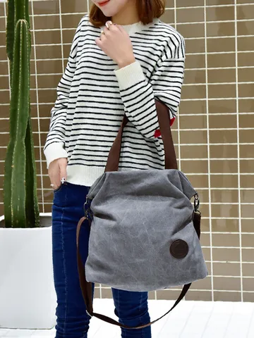 Sac Fourre-Tout Casual en Toile pour Femmes Grande Capacité Multi Compartiment Sac à Main Épaule Bandoulière Minimaliste Littéraire Quotidien