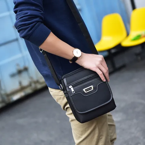 Men Casual Business Oxford Cloth Shoulder Crossbody Bag Trendy Solid Color Multi-Layer Messenger Bag For Commuting Travel