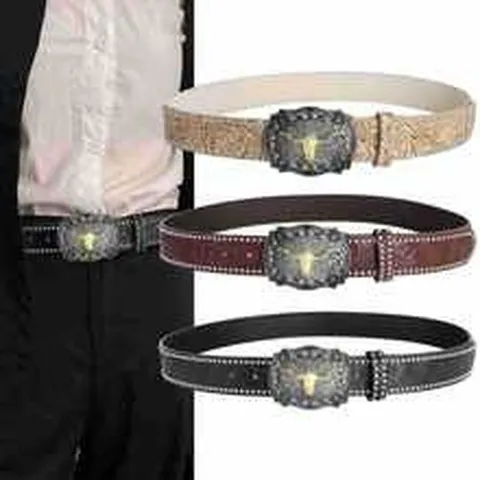 Men's Punk Retro PU Leather Belt Vintage Gothic Rivet Bull Head Buckle Casual Jeans Belt For Men Fashion Waistband