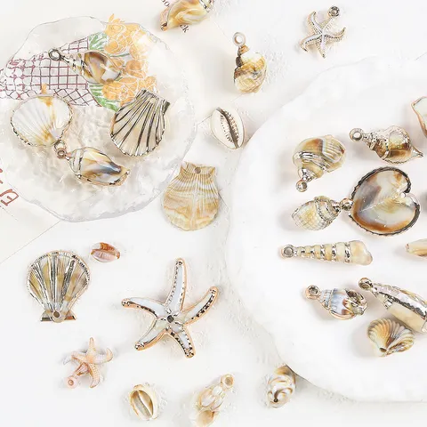 Tema Océano Colgantes de Acrílico Caracola Concha Estrella de mar Borde Chapado en Oro Accesorios de Collar DIY
