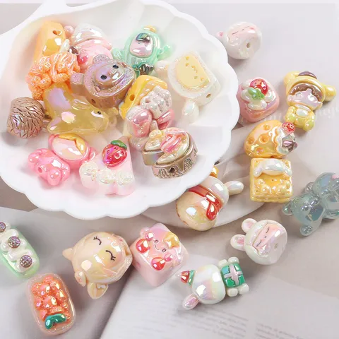 Cartoon Cute Acrylic Balloon Dog Beads Hand-Painted Heart Square Beads DIY Keychain Jewelry Making Loose Beads Material