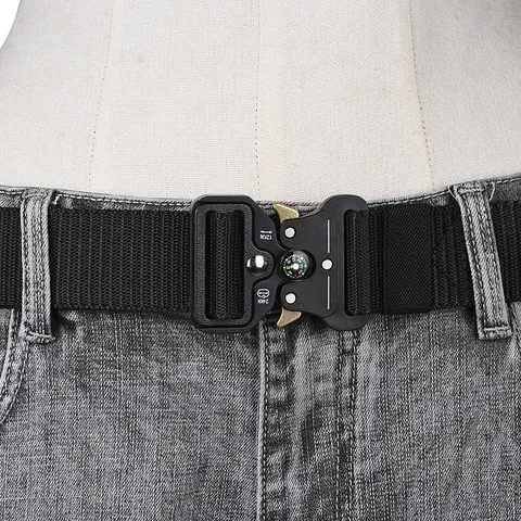 Multifunctional Outdoor Tactical Nylon Belt With Integrated Compass Quick Release Metal Cobra Buckle Heavy Duty Utility Canvas Waist Strap