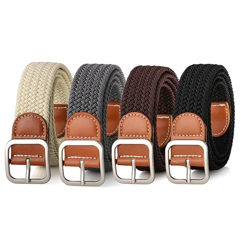 Women Casual Braided Canvas Belt Elastic Stretch Waistband With Alloy Pin Buckle Versatile Belt For Jeans Dress