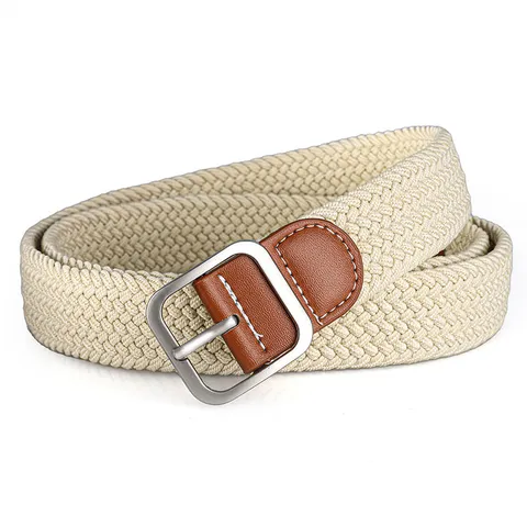 Women Casual Braided Canvas Belt Elastic Stretch Waistband With Alloy Pin Buckle Versatile Belt For Jeans Dress