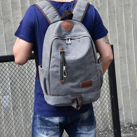 Vintage Men Casual Canvas Backpack Large Capacity Student School Bag Fashion Street Trend Travel Backpack For 14 Inch Laptop