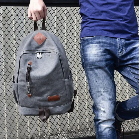Vintage Men Casual Canvas Backpack Large Capacity Student School Bag Fashion Street Trend Travel Backpack For 14 Inch Laptop