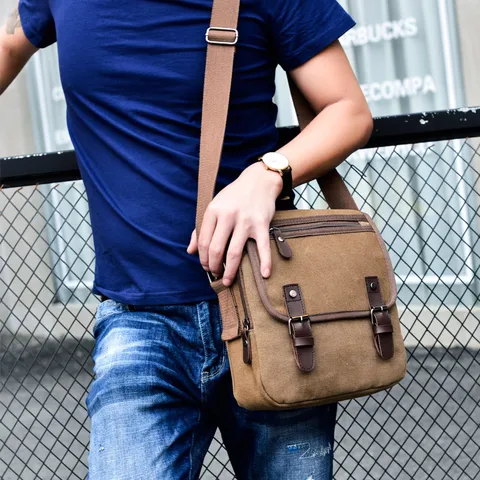 Herren Vintage Segeltuch Umhängetasche Lässige Umhängetasche Einfarbig Messenger Pack Für Reisen Arbeit
