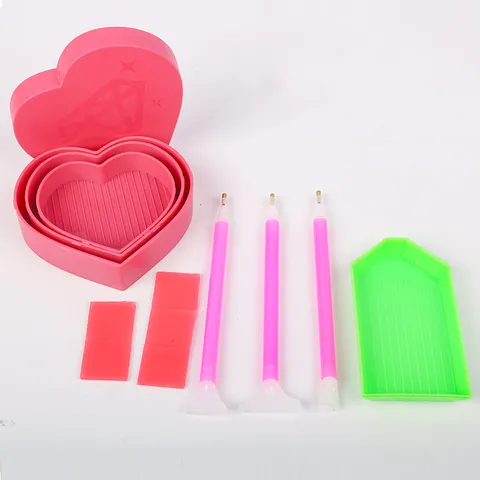 Heart Shaped Diamond Painting Tool Kit DIY Art Craft Accessories With Sorting Tray Drill Pen Clay Wax Sorting Tray Set