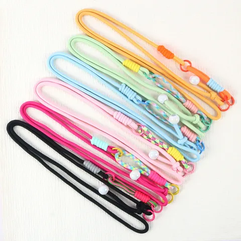 Long Crossbody Phone Lanyard Braided Nylon Phone Strap Adjustable Neck Strap With Pearl Pendant Phone Accessories