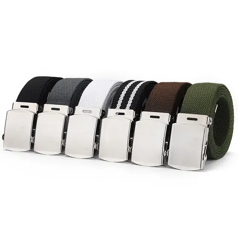Classic Military Canvas Belt Unisex Tactical Webbing Belt With Metal Smooth Buckle Casual Outdoor Pants Waist Belt