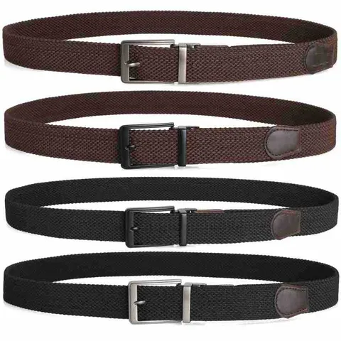 Unisex Woven Elastic Belt Rotary Buckle Punch Free Double Sided Casual Versatile Braided Leather Belt For Men Women
