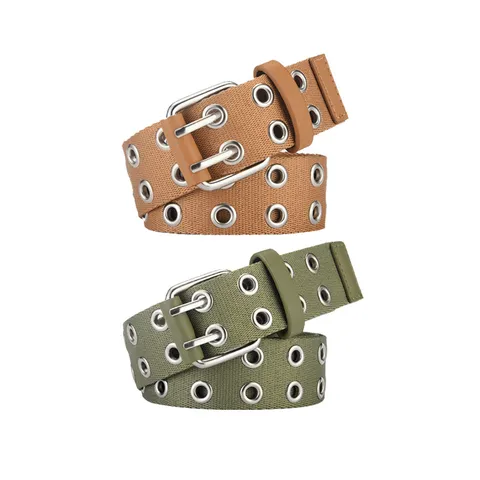 Men Casual Canvas Belt With Double Prong Alloy Buckle Retro Utility Workwear Solid Woven Belt For Youth Outdoor Lifestyle