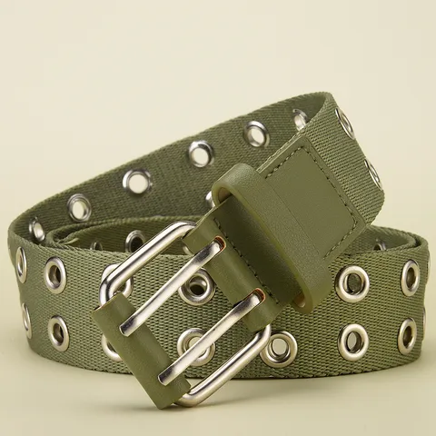 Men Casual Canvas Belt With Double Prong Alloy Buckle Retro Utility Workwear Solid Woven Belt For Youth Outdoor Lifestyle