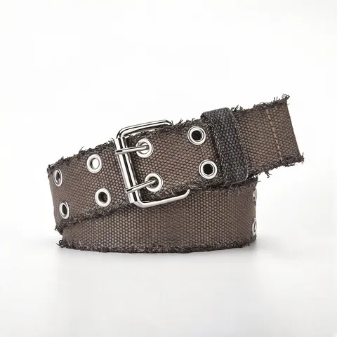 Vintage Distressed Canvas Belt For Women Men Punk Grunge Double Prong Metal Eyelet Casual Jeans Belt Fashion Accessories